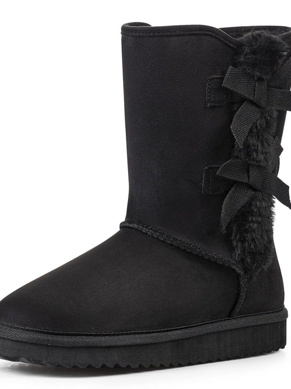 Womens Suede Snow Boots Mid-Calf Winter Shoes with Side Bows